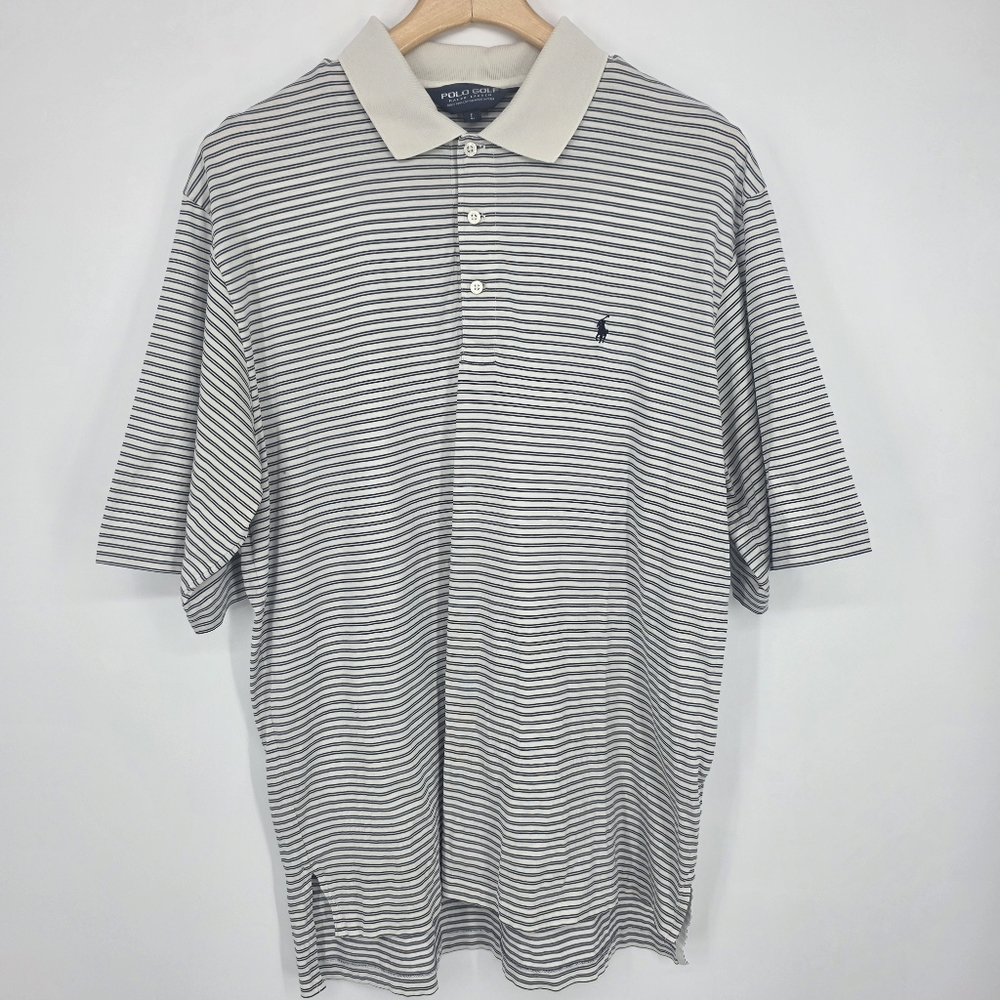 Ralph Lauren Polo Golf Striped Polo Shirt White Size L.